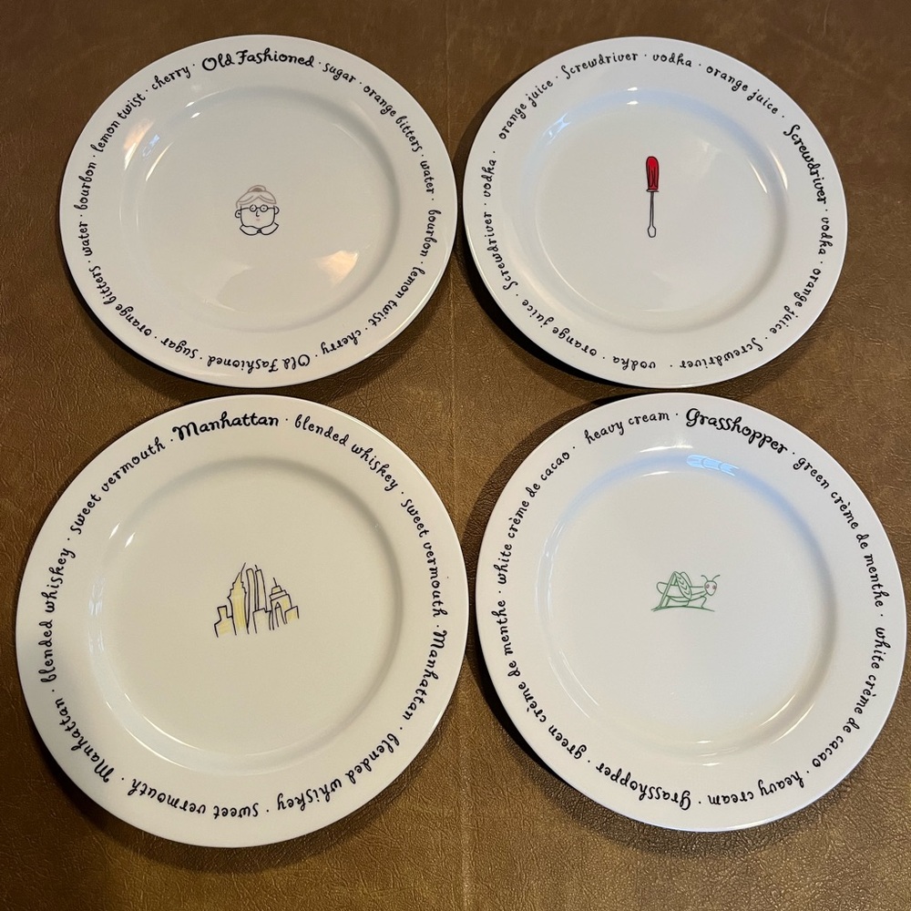 Set of 4 Pottery Barn Appetizer Plates Featuring "Bar Lingo"